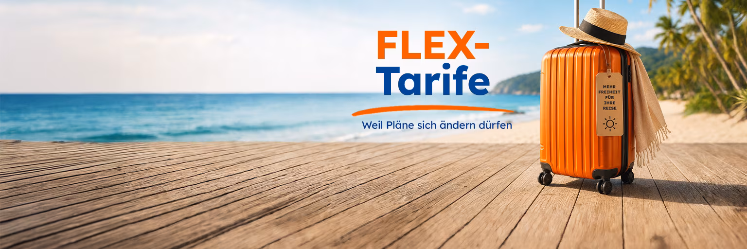 Flex Tarife, Koffer am Strand