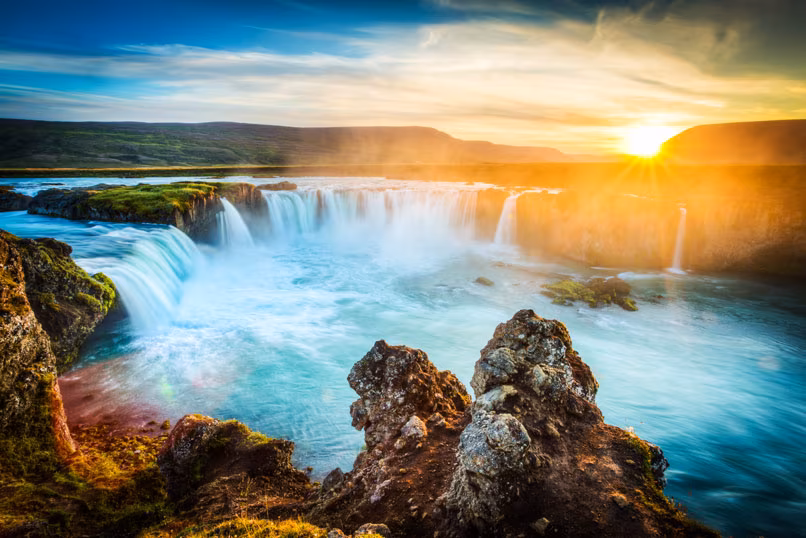Island Wasserfall Sonne