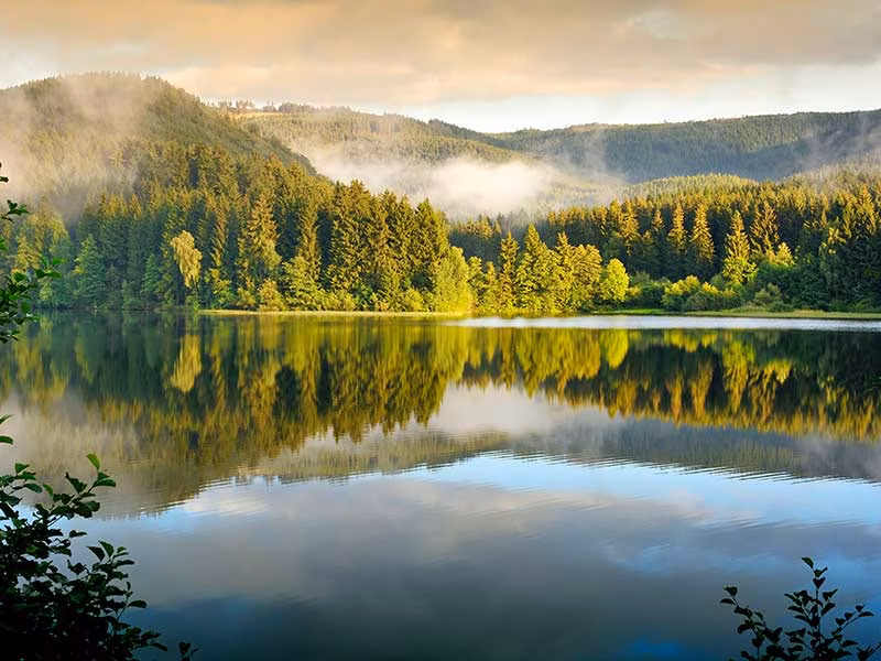 Seeblick und Landschaft in Harz
