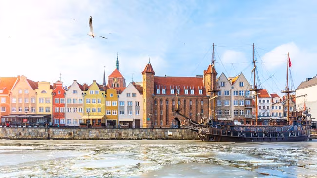 Polen - Danzig, Sehenswürdigkeiten mit Blick auf Motlawa Fluss
