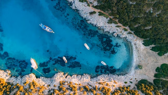 Luftaufnahme Aquarium Bay, Bodrum, Türkische Ägäis, Türkei
