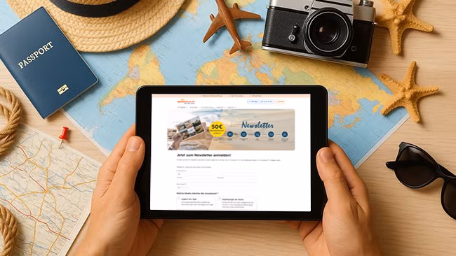 Newsletter Anmeldung sonnenklar.TV, Weltkarte, Reisen