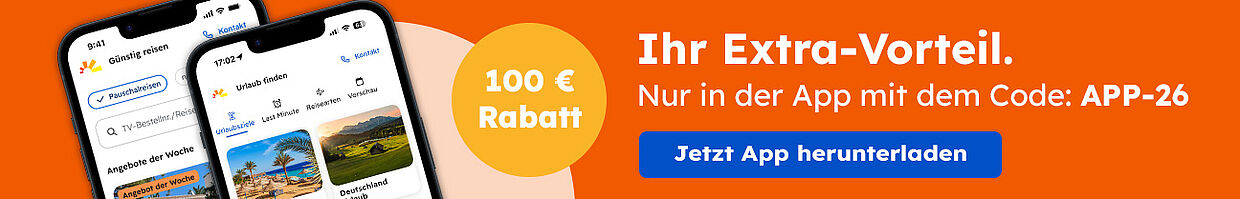 App Promotion, März 2026, mit Störer 100 € Rabatt, Schmaler Banner