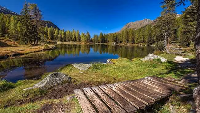 Deutschland Bayerischer Wald, See mit Bergen