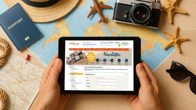 Newsletter Anmeldung sonnenklar.TV, Weltkarte, Reisen