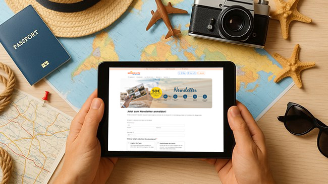Newsletter Anmeldung sonnenklar.TV, Weltkarte, Reisen