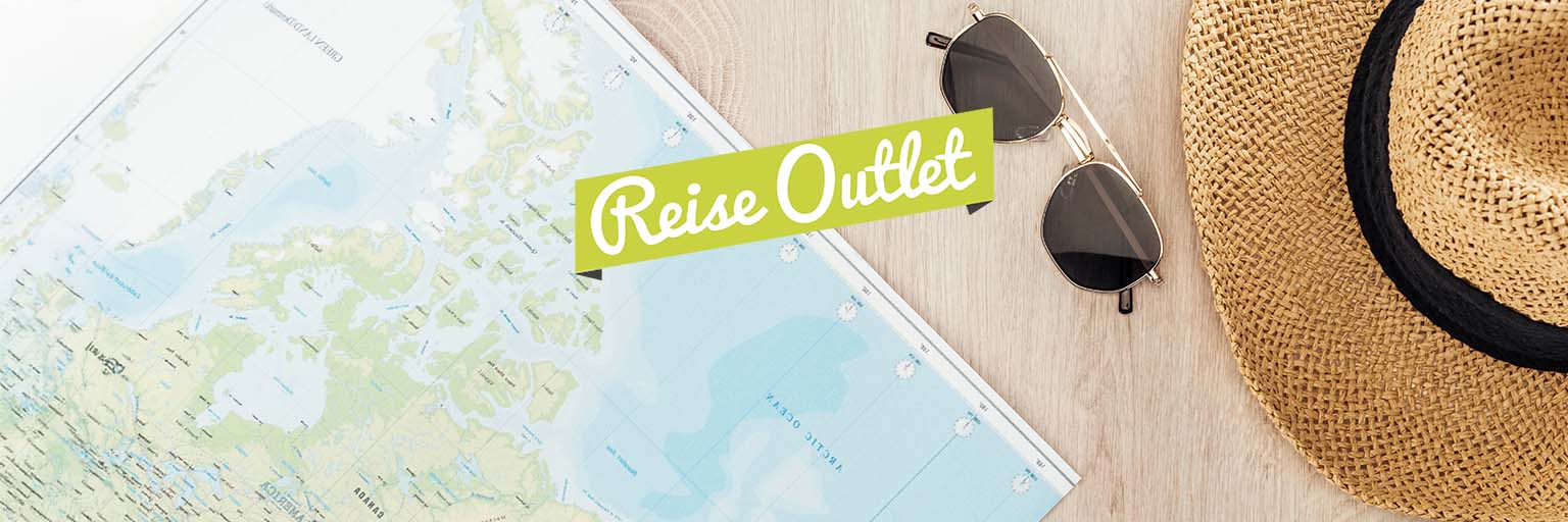 Reise Outlet, Landkarte mit Hut und Sonnenbrille