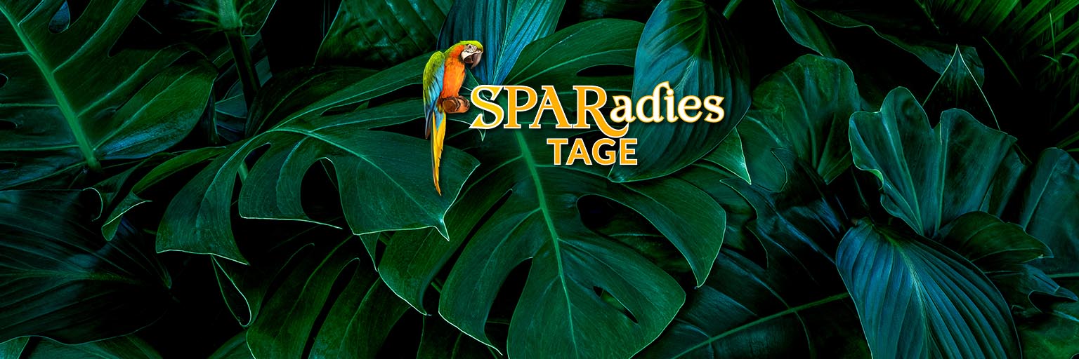 Sparadies-Tage, Palmenblätter, Logo Platzierung