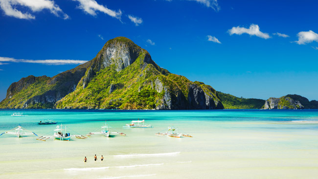 Buchton El Nido mit Booten, Philippinen, Asien