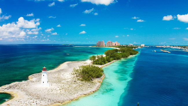 Nassau, Bahamas, Leuchtturm auf Paradise Island, Meer, Karibik