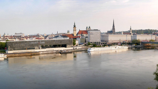 Lentos Kunstmuseum in Linz am Donauufer in Linz, Österreich