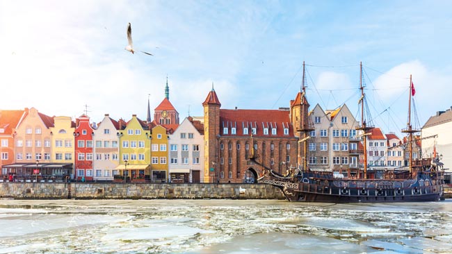 Polen - Danzig, Sehenswürdigkeiten mit Blick auf Motlawa Fluss