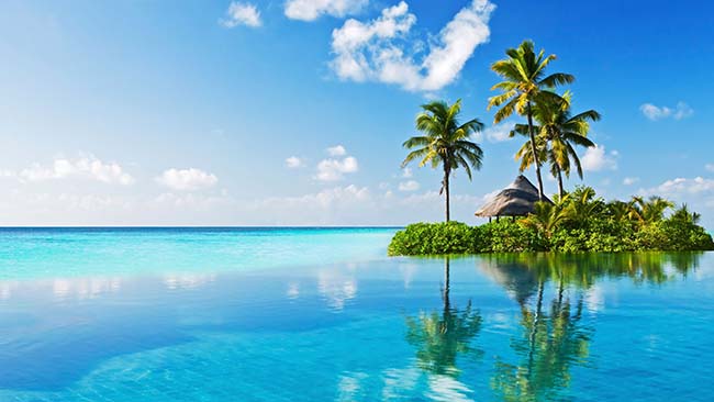 Traumstrand, Insel mit Palmen