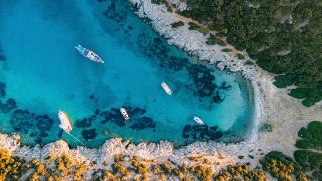 Luftaufnahme Aquarium Bay, Bodrum, Türkische Ägäis, Türkei