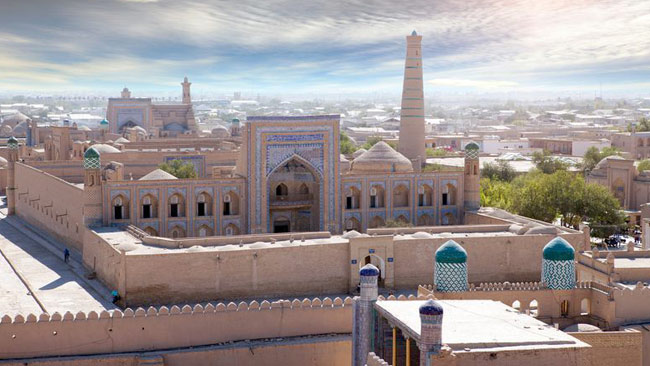 Luftaufnahme auf die Straßen der Altstadt in Chiwa, Usbekistan
