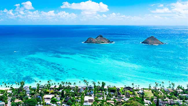 Hawaii, Luftaufnahme des traumhaften Lanikai Beach